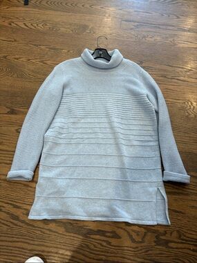 Light Blue Ribbed Cowl Neck Tunic Sweater